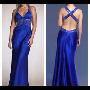 Dave & Johnny by LauraRyner Blue Beaded Prom Dress